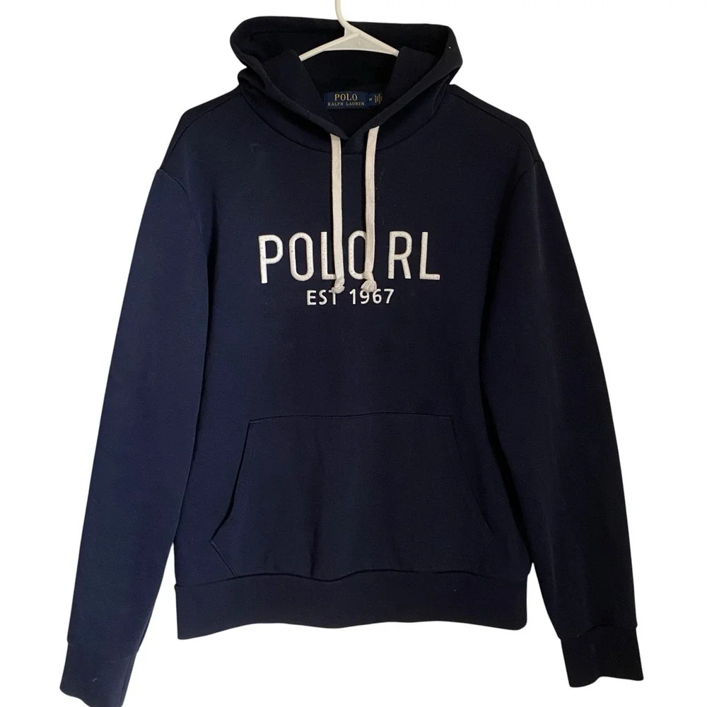 Polo Ralph Lauren Pullover Hoodie Men Size M Navy Fleece  RL 67 Script